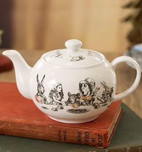 V&A Alice in Wonderland Mini Bone China Teapot in White, Gold and Multicolour, 0.45 l – 2