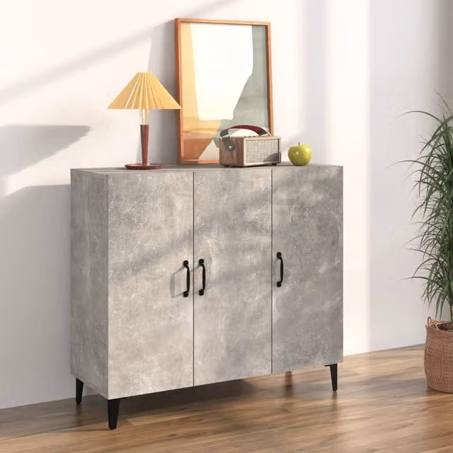 Berkfield Home Industrial Sideboard in Concrete Grey, W/D/H: 90 x 34 x 80 cm