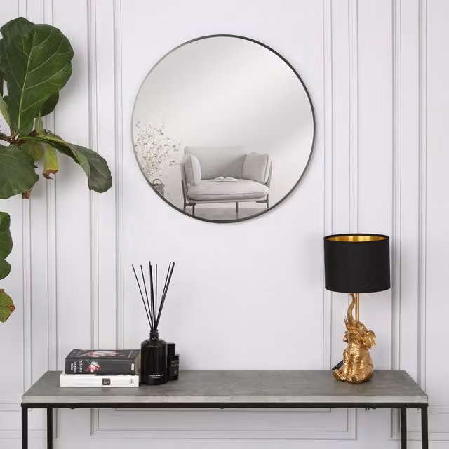 Home Garden Direct Pandora Round Wall Mirror in Black, Silver or Gold, W/D/H: 60 x 60 x 1 cm – 1