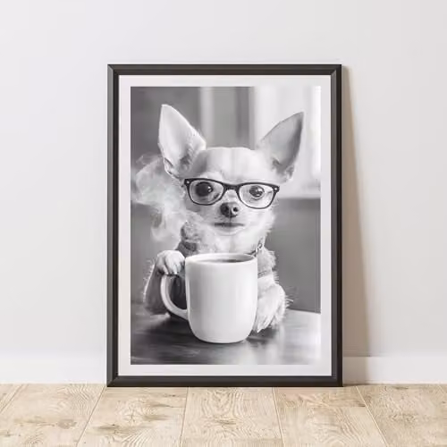 60 Second Makeover Funny Chihuahua Drinking Coffee Paper Poster, A3, Multicolour
