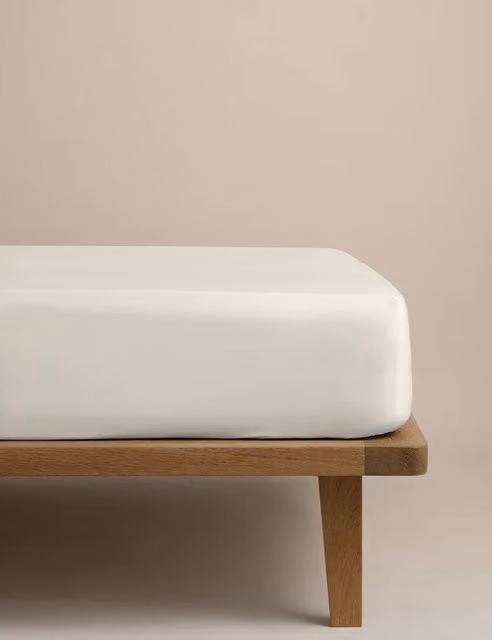 M&S Egyptian Cotton 400 Thread Count Percale Deep Fitted Sheet in White or Beige, W: 200 cm x D: 200 cm
