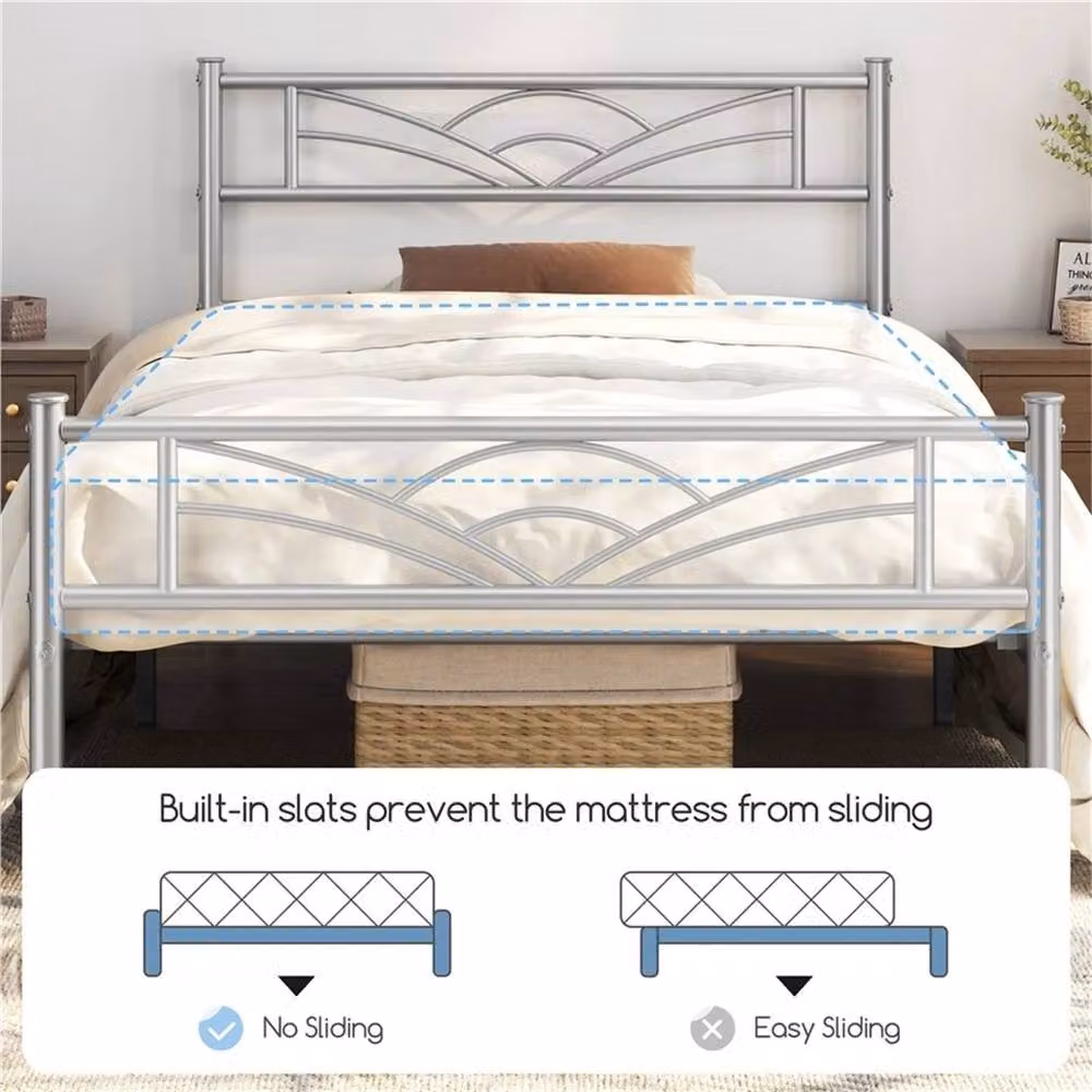 Kelvenix Metal Single Bed Frame in Silver, W/D/H: 90 x 190 cm – 3