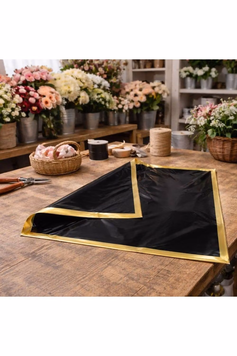 KDMD Korean Style Pre Cut Cello Wrap Sheets in Black with Gold Border, 100 Pack – 3
