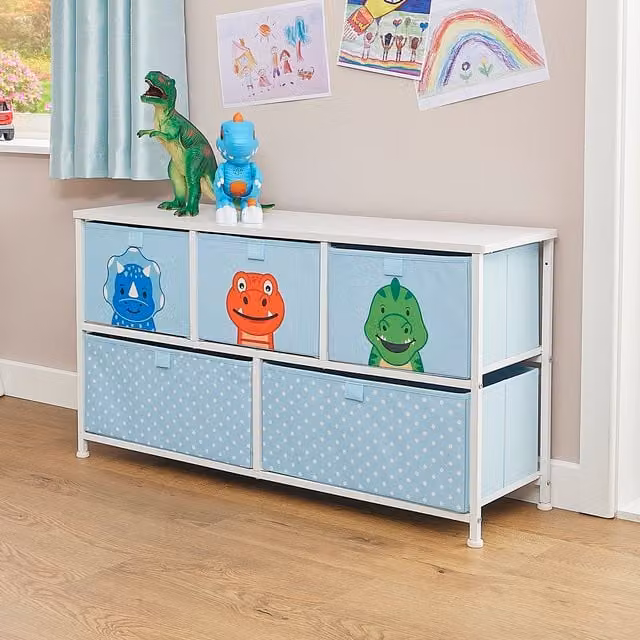 Liberty House Toys Kids 5 Drawer Storage Unit in Blue and Grey with Dotted Design