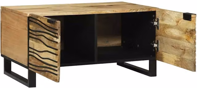 Berkfield Home Modern Geometric Coffee Table in Beige Solid Mango Wood W/D/H: 80 x 50 x 40 cm – 1