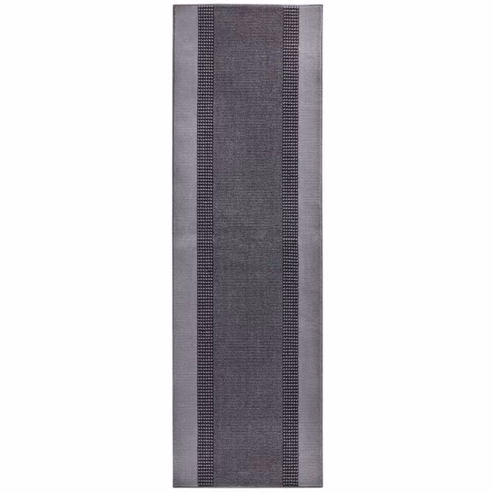 THE RUGS Designer Velours Band Grey Polypropylene Low Pile Runner, W: 80 cm, L: 350 cm – 3