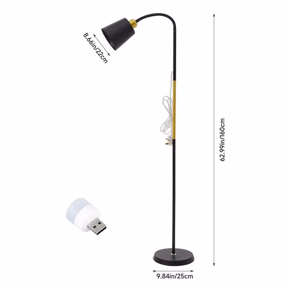 Ventryn Modern Adjustable Metal Floor Lamp in Black and Gold for Living Room, Bedroom or Home Office, Height: 160 cm – 1
