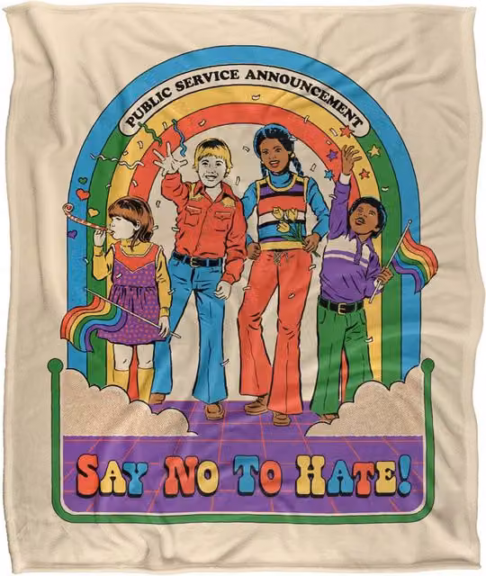 Steven Rhodes Say No To Hate Retro Multicolour Super Soft Fluffy Throw Blanket W/D/H: 152.4 x 127.0 cm – 1