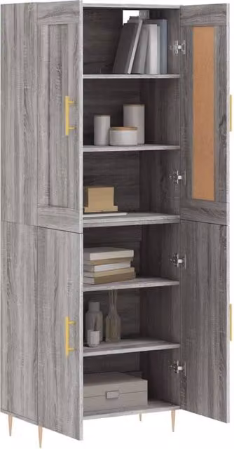 Berkfield Home Grey Sonoma Highboard with Hinged Doors and Internal Shelves, W: 69.5 cm, D: 34 cm, H: 180 cm