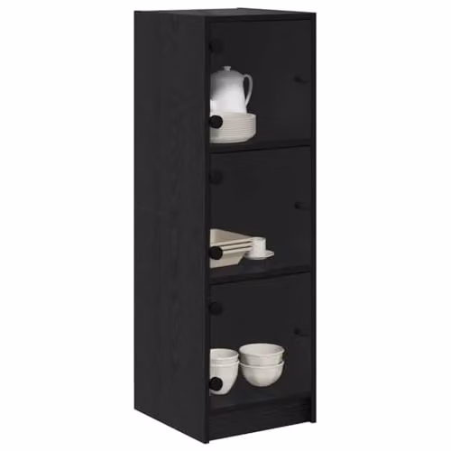 vidaXL Rustic Black Highboard with Glass Doors and Internal Shelves, W/D/H: 35 x 37 x 109 cm – 1