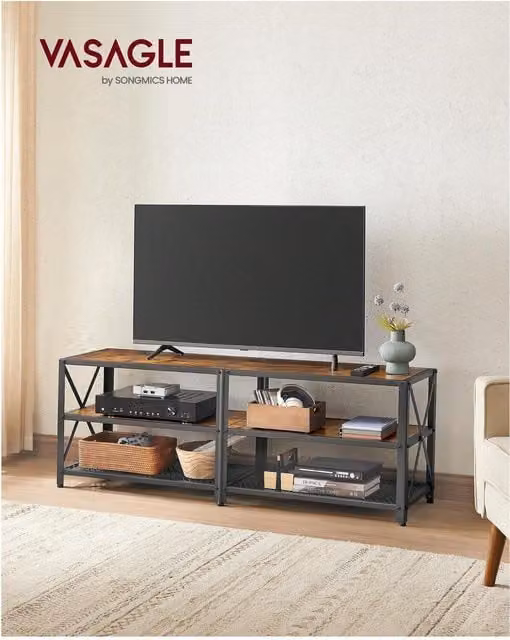 VASAGLE Rustic TV Stand with Shelves in Bronze