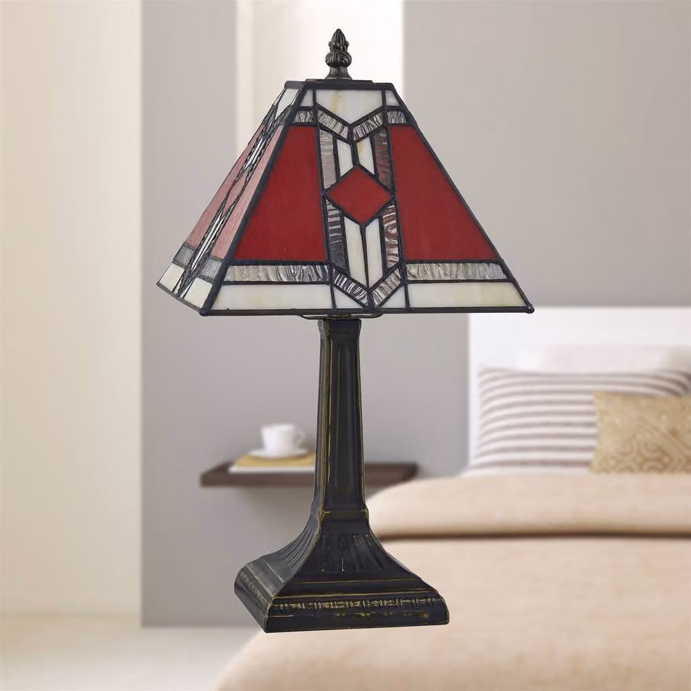 First Choice Lighting Avon Set of 2 Tiffany Multicolour Glass Table Lamps in Bronze, Height: 39.5 cm – 3
