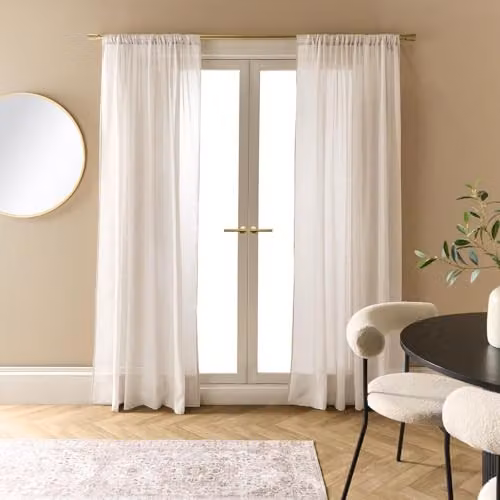 OHS Linen Look Voile Net Curtains, 2 Panels, White or Beige, W: 140 cm, Drop: 220 cm