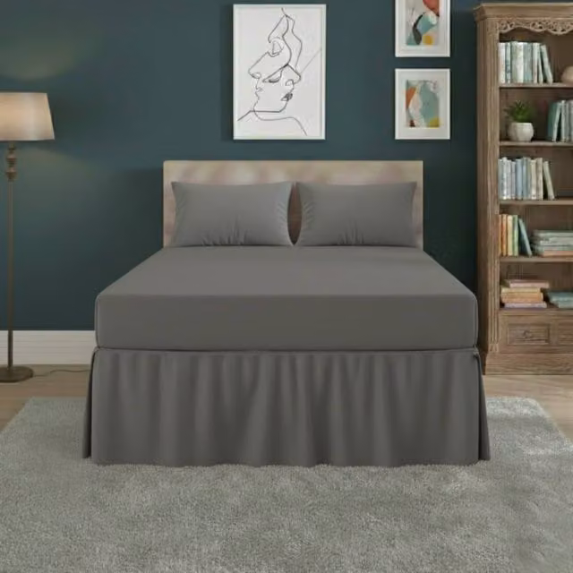 Snug City Grey Polycotton Fitted Valance Bed Sheet with Frill, Small Double, W/D/H: 120 x 200 cm