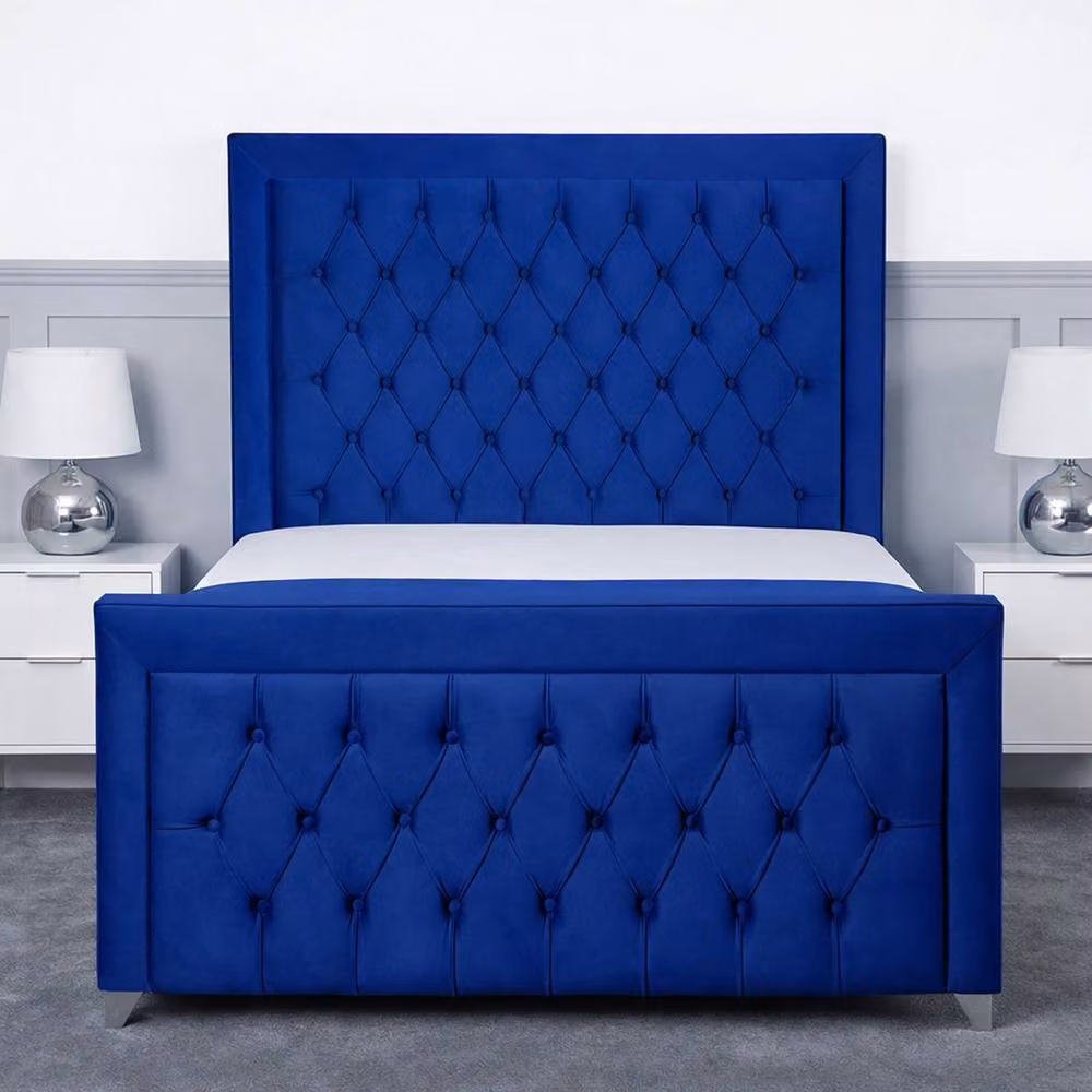 Living Comfort Bedz Ember Blue Velvet Upholstered Gas Lift Storage Bed with 48 Inch Headboard, Size: Super King (W/D: 200 x 200 cm) – 2