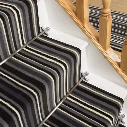 runrug Strike Black Striped Stair Runner, Machine Woven Polypropylene and Jute, W: 60 cm, L: 480 cm, Thickness: 0.9 cm – 3