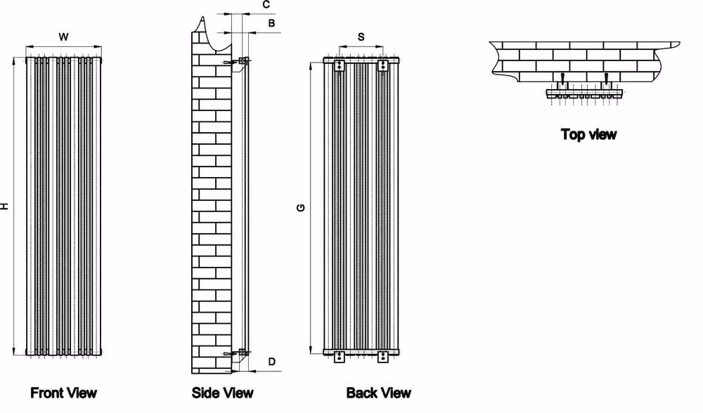 Reina Bonera Vertical Steel Radiator, Anthracite Grey, H 180 x W 45.6 cm – 4