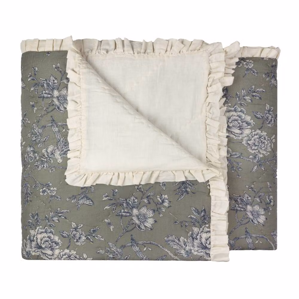 Wylder Hermione Ruffled 100% Cotton Floral Bedspread in Green – 2