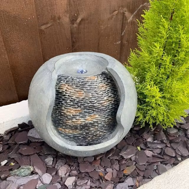 Tranquillity Water Features Pebble Urn Modern Solar Powered Cascade Water Fountain in Grey, W/D/H: 37 x 31 x 37 cm