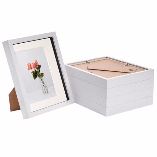 Nicola Spring Rectangular 3D Box Photo Frame in White with Black Mount, Pack of 5