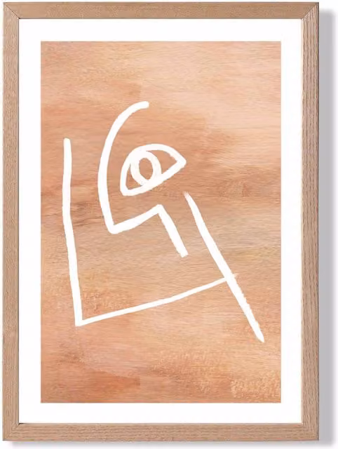 ARTZE Picasso Style Abstract Terracotta Face Framed Print in White and Terracotta with Oak Frame, Size: A2