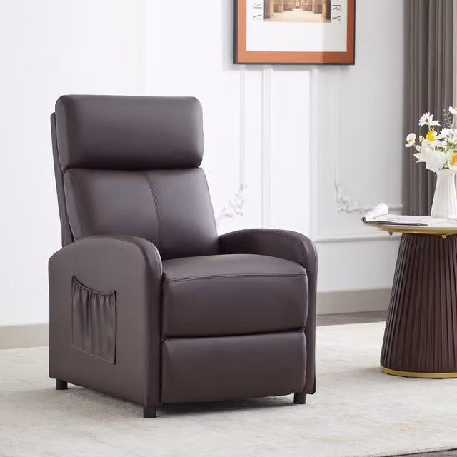 MCC Direct CozyLiving Faux Leather Push Back Reclining Armchair in Dark Brown – 1