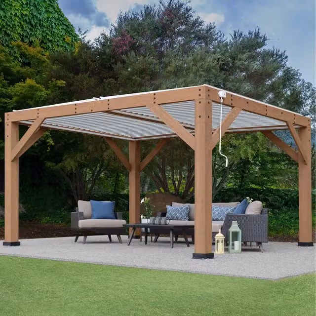 Yardistry Direct UK Meridian Wood Room with Louvered Roof in Mocha Brown