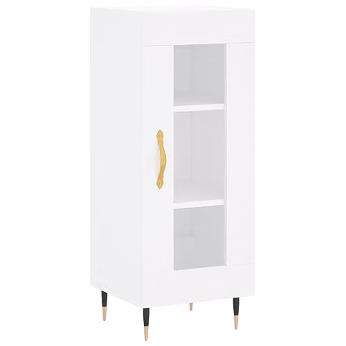 vidaXL Modern White Sideboard in Engineered Wood and Glass, W/D/H: 34.5 x 34 x 90 cm