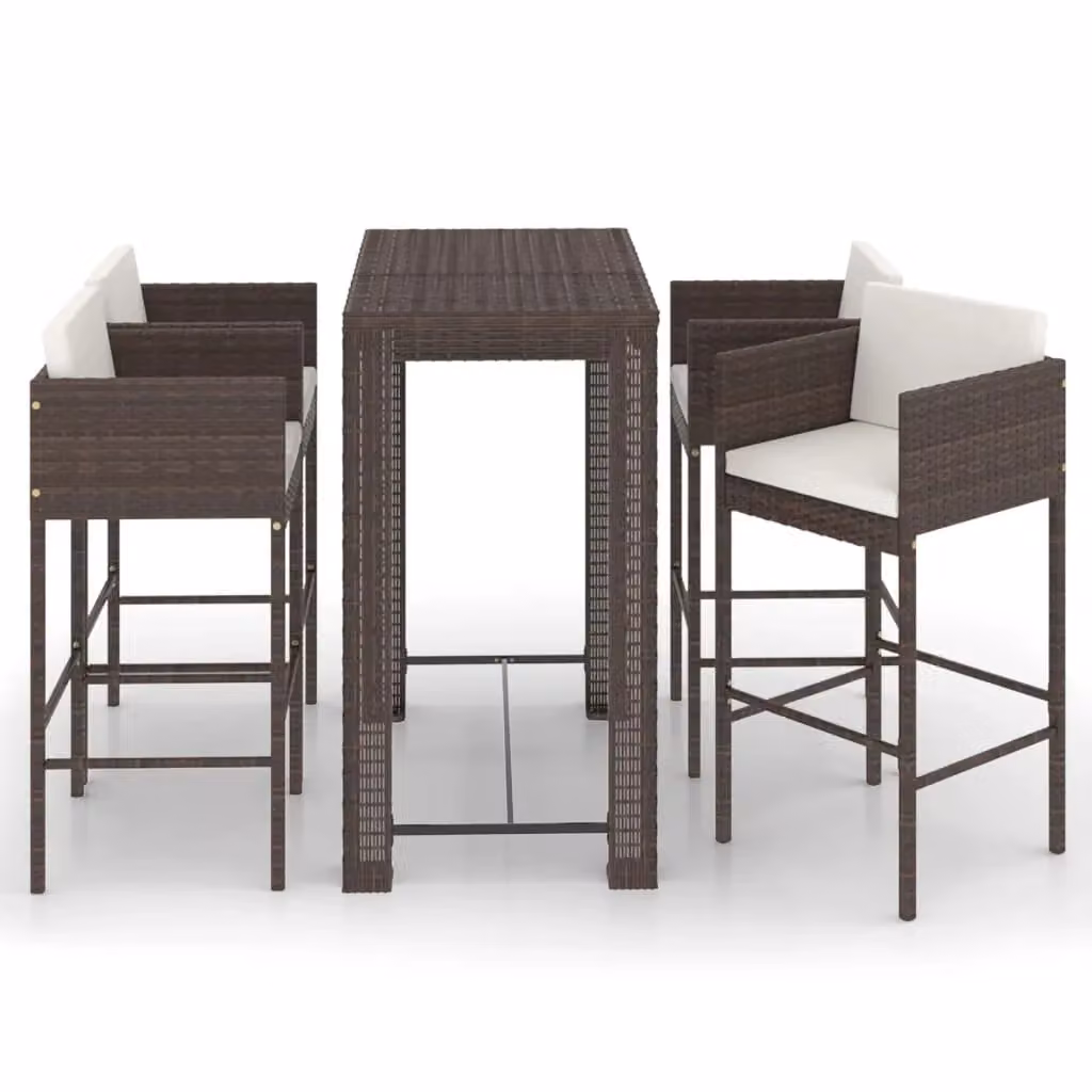 Berkfield Home 5 Piece Brown Poly Rattan Garden Bar Set with Cushions – 2