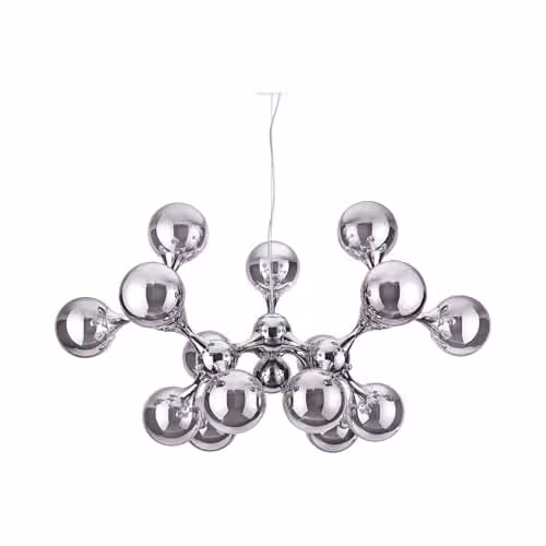 Ideal Lux Nodi 15-Light Modern Suspended Ceiling Pendant in Chrome and Transparent Glass