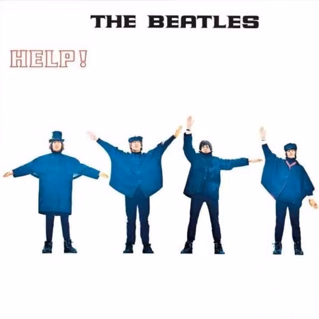 The Beatles Help! Album Cover Metal Wall Plaque in White, Blue and Black, W/H: 30.0 x 30.0 cm