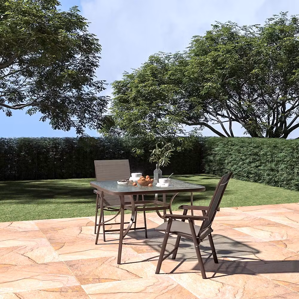 Living and Home Nabu 2 Seater Dining Bistro Set in Brown with Rattan and Glass Details – 3