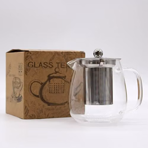 KDMD Glass and Stainless Steel Infuser Teapot in White, 550ml – 2