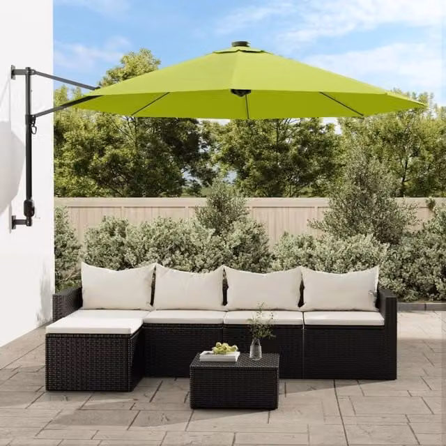 Berkfield Home Wall-mounted Parasol with LEDs in Apple Green, 290 cm