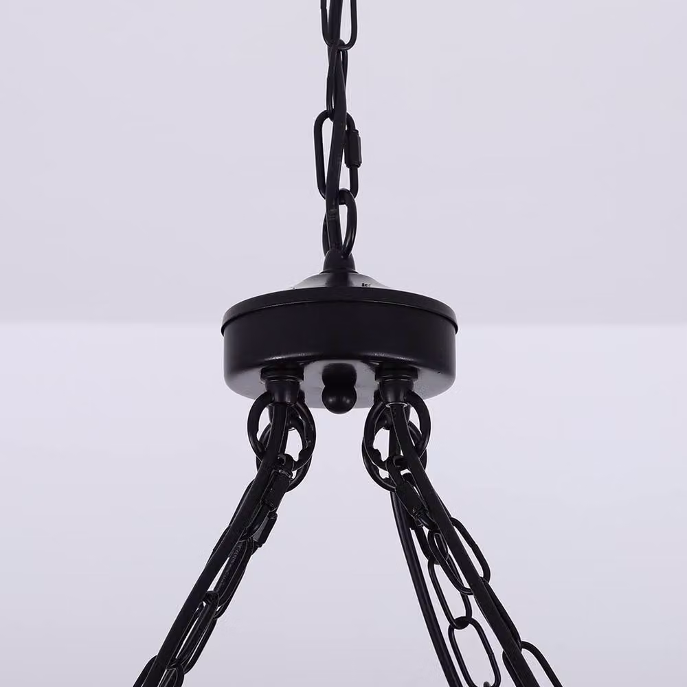 NIVOR Black Waggon Wheel Chandelier, Adjustable 12-Light Modern Metal Pendant for Kitchens, E27 – 6