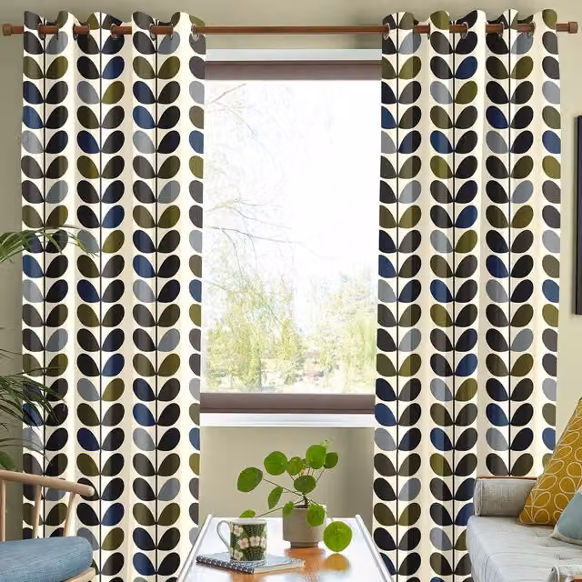 Orla Kiely Multi Stem Made to Measure Blackout Cotton Eyelet Curtains in Moss Green and Multicolour