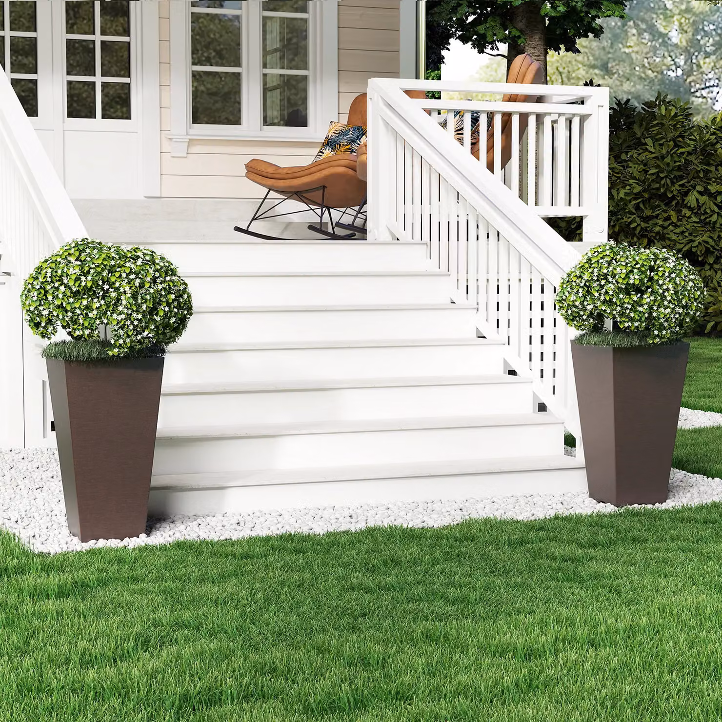 Costway 2-Piece Plastic Garden Planter Set with Removable Inner Buckets and Drainage Holes, Brown – 3