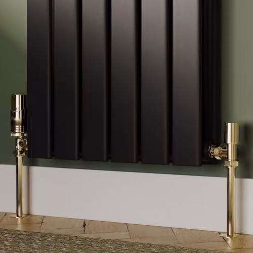 UK Radiators Talus Bold Polished Brass Angled Thermostatic Radiator Valve and Lockshield Set – 2