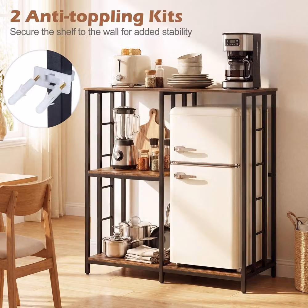 Costway Kitchen Baker's Rack and Mini Fridge Stand with 4 Shelves in Brown – 6
