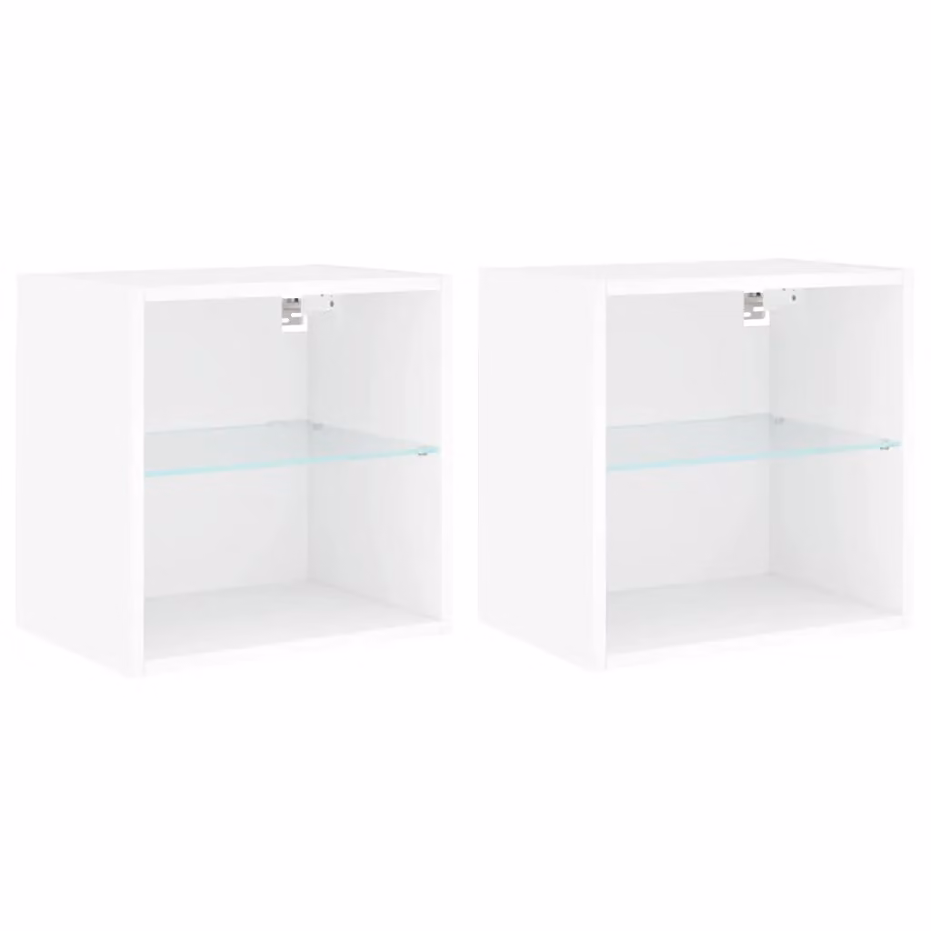 Berkfield Home Set of 2 White Wall-Mounted Bedside Cabinets with Integrated LED Lighting – 2