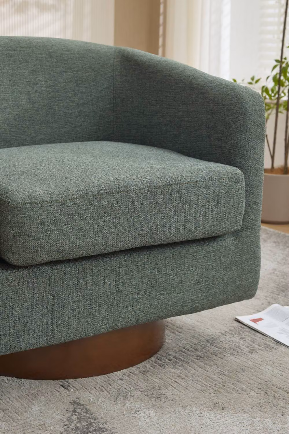 Living and Home 360 Degree Swivel Upholstered Barrel Accent Armchair in Green – 2