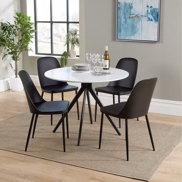 Aspen Round 100cm Dining Table with Black Metal Centre Pedestal Leg in White
