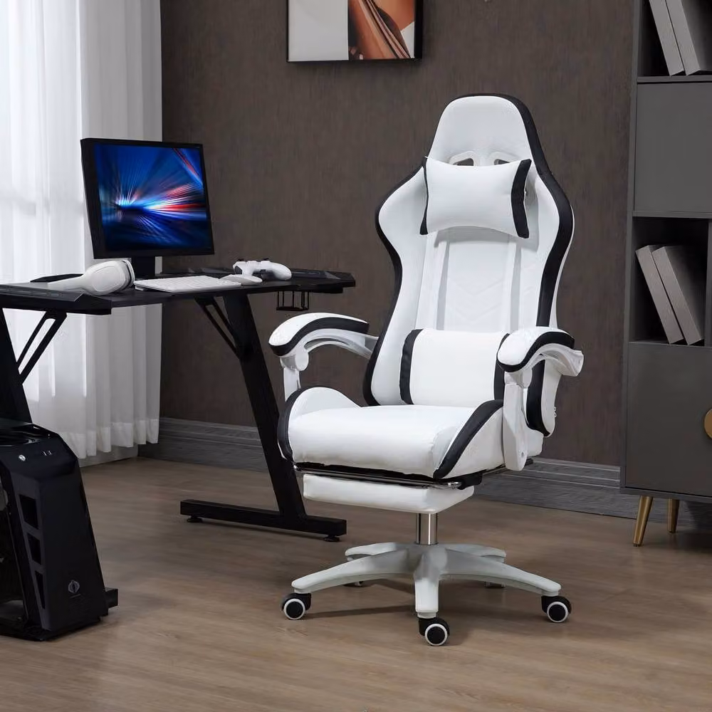 STILVORA White Gaming Chair with Footrest, Headrest and 360 Degree Swivel Function – 2