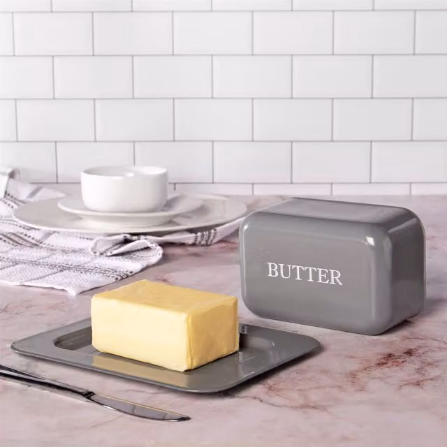 Maison & White Ceramic Butter Dish with Lid, Grey