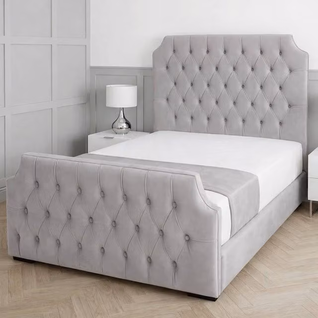 Living Comfort Bedz Westminster Small Double Upholstered Velvet Gas Lift Storage Bed with 48 Inch Headboard in Silver, W/D/H: 120 x 200 cm – 1