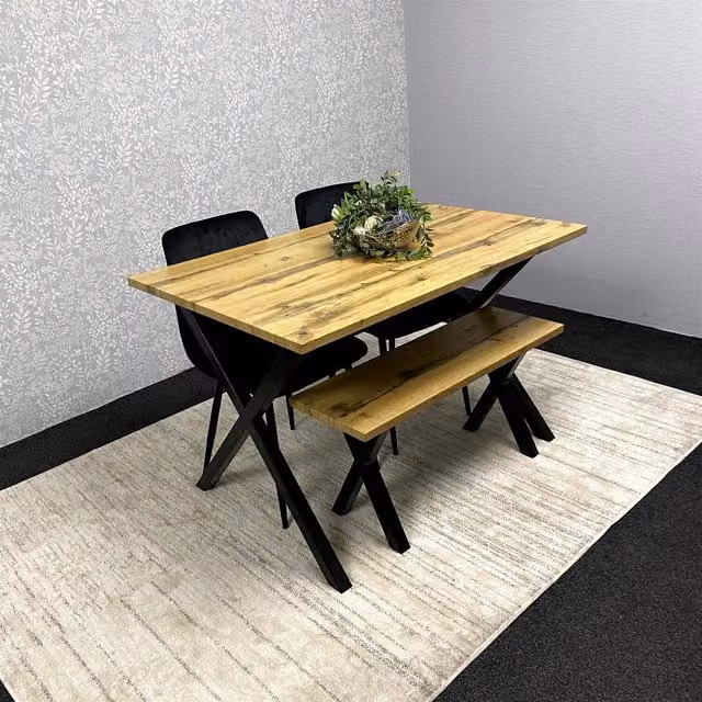 Kosy Koala Rectangular Dining Table, Velvet Chairs and Bench Set in Black or Brown