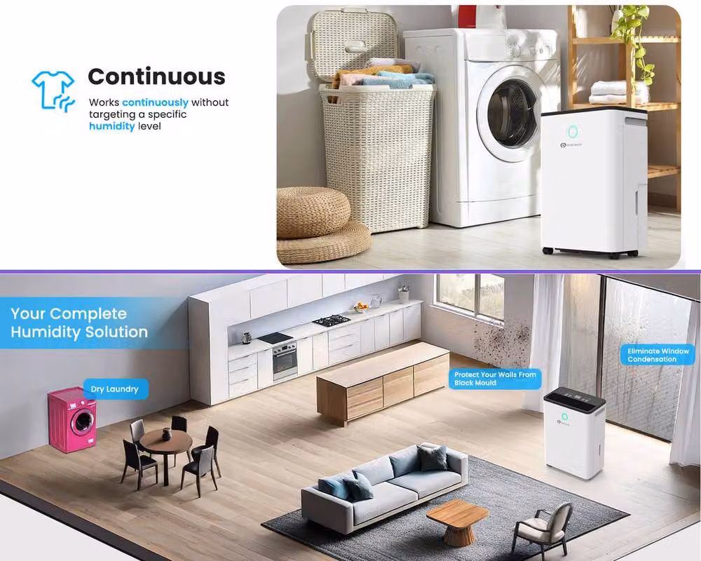 PureMate 12L/Day Dehumidifier with Automatic Humidity Sensor in White – 3