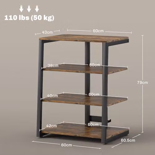 HOMCOM 4-Tier HiFi Stand Media Storage Shelf in Rustic Brown – 3