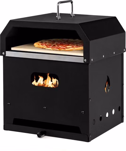 COSTWAY 4-in-1 Portable Multipurpose Outdoor Pizza Oven in Black with Stainless Steel Cover