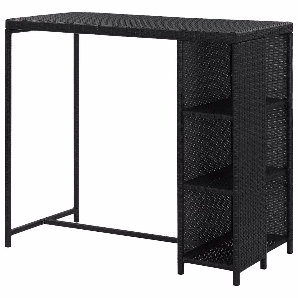 Berkfield Home Black Poly Rattan Bar Table with Storage Rack, W: 120 cm, D: 60 cm, H: 110 cm – 3